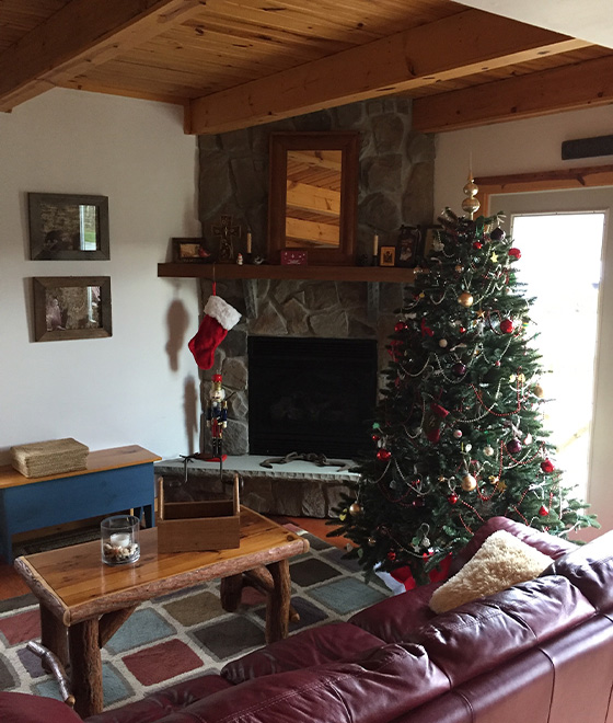 A comfortable living room with a gas fireplace, perfect for cozying up.